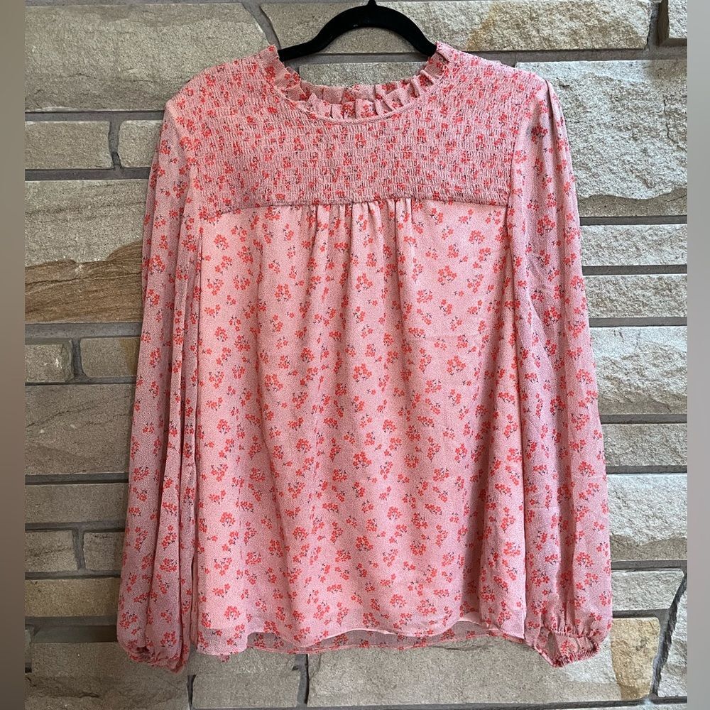 Boden Janie Long Sleeve Mock Neck Pink Ditsy Floral Blouse Size 16 - Picture 4 of 13